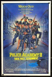 3g644 POLICE ACADEMY 2 one-sheet '85 Steve Guttenberg, Bubba Smith, great Drew Struzan art of cast!