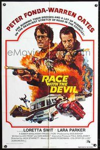3g670 RACE WITH THE DEVIL style A one-sheet '75 Peter Fonda, Warren Oates, burning bridges & rubber!