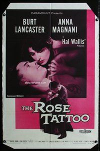 3g708 ROSE TATTOO one-sheet poster '55 Burt Lancaster, Anna Magnani, written by Tennessee Williams!