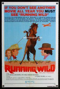 3g712 RUNNING WILD one-sheet movie poster '73 Lloyd Bridges, Dina Merrill, artwork of lassoed horse!