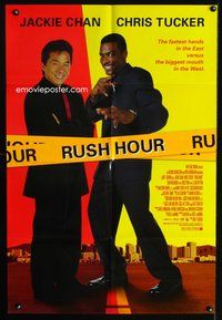 3g713 RUSH HOUR one-sheet movie poster '98 cool image of unlikely duo Jackie Chan & Chris Tucker!