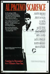 3g727 SCARFACE advance one-sheet poster '83 Al Pacino as Tony Montana, Brian De Palma, Oliver Stone