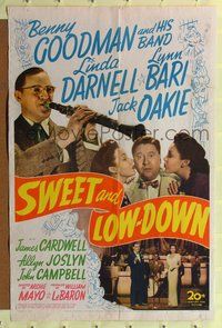 3g825 SWEET & LOW-DOWN 1sh '44 Benny Goodman playing clarinet, Linda Darnell, Lynn Bari, Jack Oakie