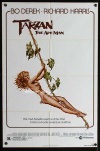 3g841 TARZAN THE APE MAN one-sheet movie poster '81 art of sexy Bo Derek swinging on a vine!