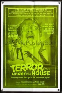 3g852 TERROR FROM UNDER THE HOUSE 1sheet '71 if you look in the basement, be ready to SCREAM, wild!