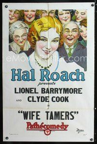 3g970 WIFE TAMERS one-sheet '26 Lionel Barrymore, Hal Roach, pretty stone litho art!
