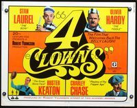 3h302 4 CLOWNS half-sheet '70 images of Stan Laurel & Oliver Hardy, Buster Keaton, Charley Chase!