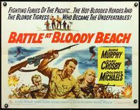 3h333 BATTLE AT BLOODY BEACH 1/2sheet '61 Audie Murphy blazing and blasting the Pacific wide open!