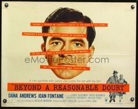 3h340 BEYOND A REASONABLE DOUBT style B 1/2sh '56 Fritz Lang film noir, Dana Andrews, Joan Fontaine