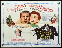 3h399 DESK SET half-sheet '57 Spencer Tracy & Katharine Hepburn make the office a wonderful place!