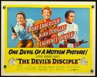 3h403 DEVIL'S DISCIPLE style B half-sheet '59 Burt Lancaster, Kirk Douglas & Laurence Olivier!