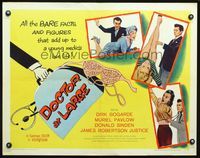 3h409 DOCTOR AT LARGE half-sheet movie poster '57 wild image of Dirk Bogarde spanking a woman!