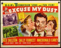 3h419 EXCUSE MY DUST style B half-sheet '51 art of Red Skelton being kissed by two pretty girls!