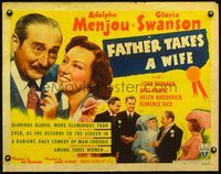 3h424 FATHER TAKES A WIFE style A half-sheet '41 great close up of Gloria Swanson & Adolphe Menjou!