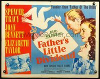 3h425 FATHER'S LITTLE DIVIDEND 1/2sheet '51 art of Elizabeth Taylor, Spencer Tracy & Joan Bennett!
