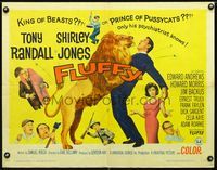 3h430 FLUFFY half-sheet '65 great image of huge lion jumping up on Tony Randall, Shirley Jones