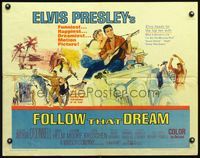 3h431 FOLLOW THAT DREAM 1/2sh '62 great art of Elvis Presley playing guitar in car with sexy girl!