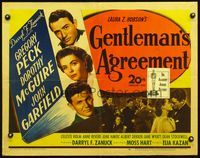 3h441 GENTLEMAN'S AGREEMENT half-sheet '47 Elia Kazan, Gregory Peck, Dorothy McGuire, John Garfield