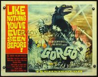 3h447 GORGO half-sheet movie poster '61 great artwork of monster terrorizing city by Joseph Smith!