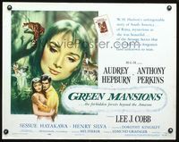 3h451 GREEN MANSIONS half-sheet '59 cool art of Audrey Hepburn & Anthony Perkins by Joseph Smith!