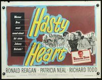 3h457 HASTY HEART 1/2sheet '50 patient Ronald Reagan & nurse Patricia Neal help dying Richard Todd!