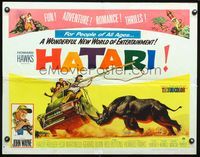 3h458 HATARI half-sheet movie poster '62 John Wayne, Howard Hawks, great artwork images of Africa!