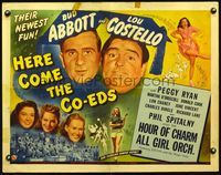 3h464 HERE COME THE CO-EDS half-sheet '45 Bud Abbott & Lou Costello are loose in a girls' school!