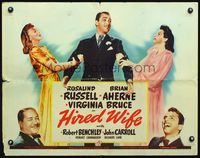3h466 HIRED WIFE half-sheet poster '40 Brian Aherne torn between Virginia Bruce & Rosalind Russell!