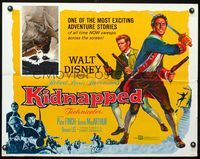 3h491 KIDNAPPED half-sheet poster '60 Walt Disney, swashbucklers Peter Finch & James MacArthur!