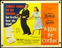 3h493 KISS FOR CORLISS style A 1/2sheet '49 great romantic art of of Shirley Temple & David Niven!