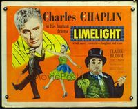 3h505 LIMELIGHT half-sheet '52 aging Romeo Charlie Chaplin romances pretty young Claire Bloom!
