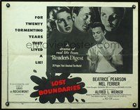 3h512 LOST BOUNDARIES half-sheet '49 passing for white shocker, for twenty years they lived a lie!