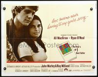 3h516 LOVE STORY half-sheet movie poster '70 great romantic close up of Ali MacGraw & Ryan O'Neal!