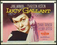 3h519 LUCY GALLANT half-sheet movie poster '55 Charlton Heston, great huge headshot of Jane Wyman!