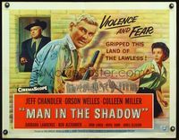 3h524 MAN IN THE SHADOW half-sheet '58 cool image of Jeff Chandler, Orson Welles & Colleen Miller!