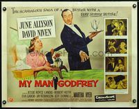 3h538 MY MAN GODFREY style A 1/2sh '57 artwork of June Allyson in bed grabbing butler David Niven!