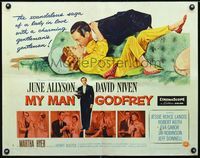 3h539 MY MAN GODFREY style B half-sheet '57 artwork of June Allyson romancing butler David Niven!
