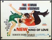 3h547 NEW KIND OF LOVE half-sheet '63 Paul Newman loves Joanne Woodward, great romantic image!