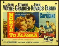 3h551 NORTH TO ALASKA half-sheet movie poster '60 John Wayne & sexy Capucine adventure in the Yukon!