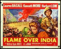 3h552 NORTH WEST FRONTIER 1/2sheet '60 sexy Lauren Bacall & soldier Kenneth More, Flame Over India!