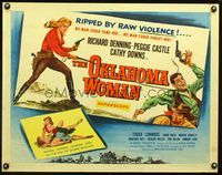 3h557 OKLAHOMA WOMAN half-sheet movie poster '56 AIP western bad girl Peggie Castle w/pistol & whip!