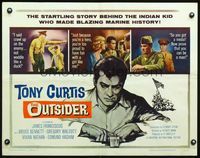 3h561 OUTSIDER half-sheet '62 great close up art of Tony Curtis as Ira Hayes of Iwo Jima fame!