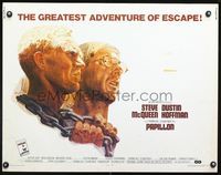 3h565 PAPILLON half-sheet movie poster '73 great Tom Jung art of Steve McQueen & Dustin Hoffman!