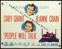 3h570 PEOPLE WILL TALK half-sheet movie poster '51 Cary Grant loves Jeanne Crain, nice portrait art!
