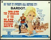 3h573 PIRATE OF THE BLACK HAWK 1/2sheet '61 art of sexy Mijanou Bardot, swashbuckler Gerard Landry!