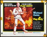 3h574 PLAY DIRTY half-sheet poster '69 cool art of WWII soldier Michael Caine with machine gun!