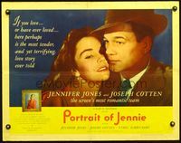 3h578 PORTRAIT OF JENNIE half-sheet '49 great close up of beautiful Jennifer Jones & Joseph Cotten!