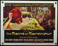 3h592 RAINS OF RANCHIPUR 1/2sheet '55 sexy artwork of Lana Turner & Richard Burton being intimate!