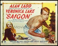 3h599 SAIGON style A half-sheet '48 super close up of barechested Alan Ladd & sexy Veronica Lake!