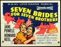 3h606 SEVEN BRIDES FOR SEVEN BROTHERS half-sheet R62 full-color art of Jane Powell & Howard Keel!